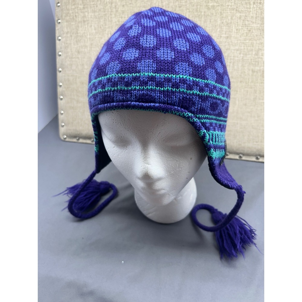 Columbia Youth Winter Hat Fleece Lined Earmuffs Tassels Purple Blue